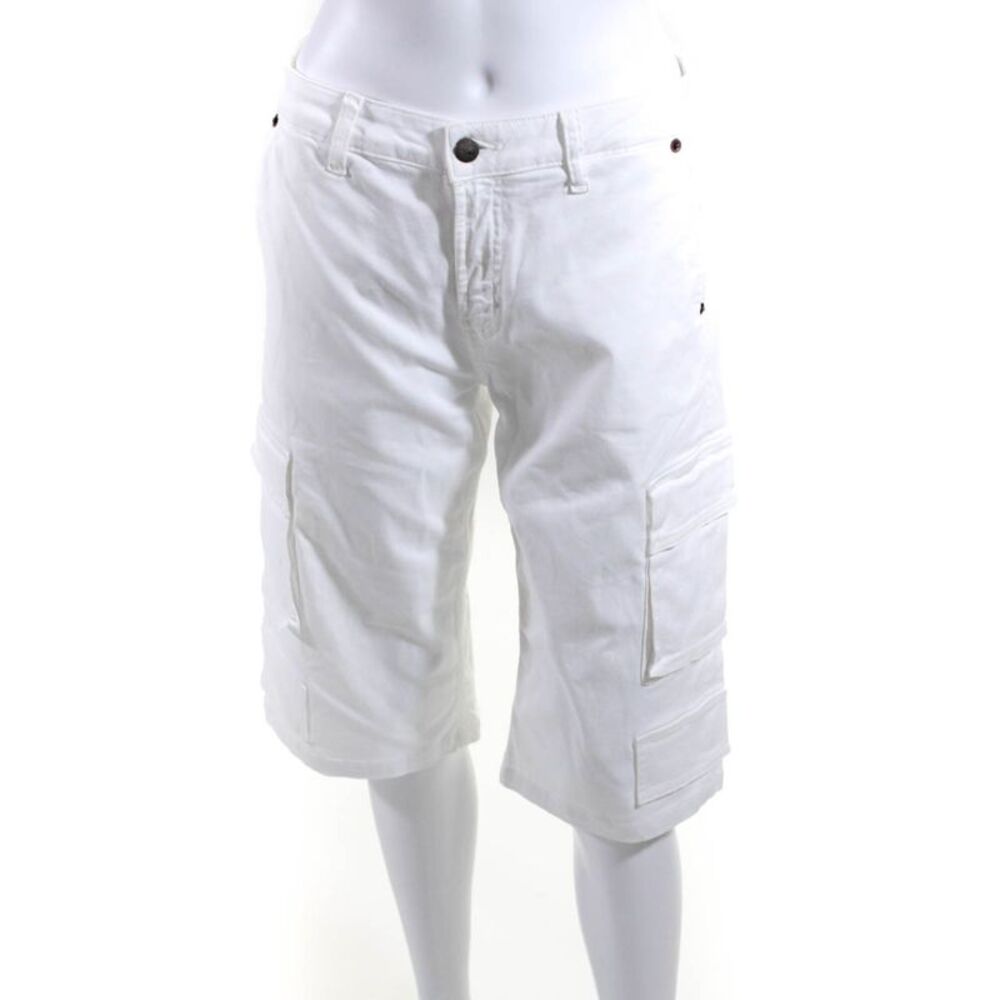 Heartless Jeans Womens Cotton Button Closure Zip Fly Cargo Shorts White Size 28
